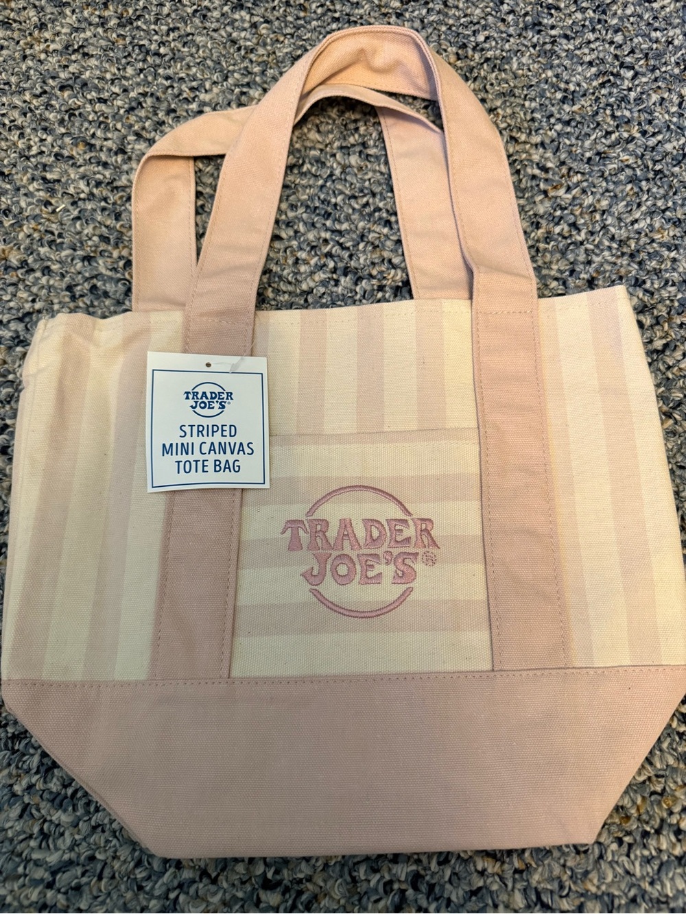 NWT TRADER JOE’S Striped Mini Cavas Tote Bag Pink